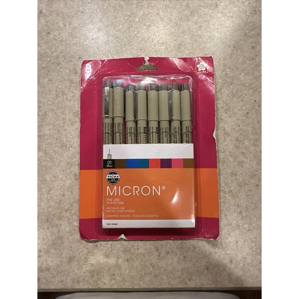 SAKURA PIGMA MICRON 6 Pen Set Tip #5 (.45mm) -6 Assorted Colors Packaging Worn